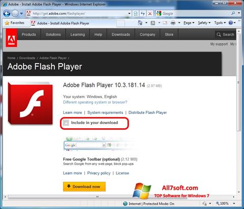 Screenshot Adobe Flash Player Windows 7