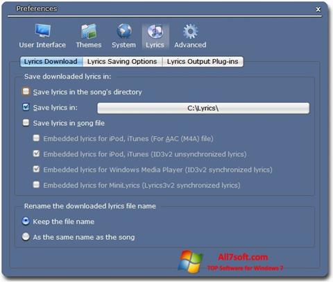 Screenshot Minilyrics Windows 7